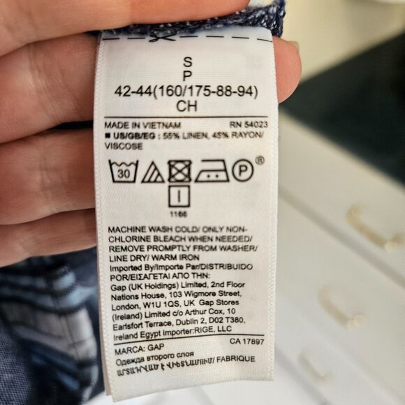 GAP Sz S Blue Stripe Button Front Shift Dress Sleeveless Lightweight Linen Blend - Picture 4 of 4